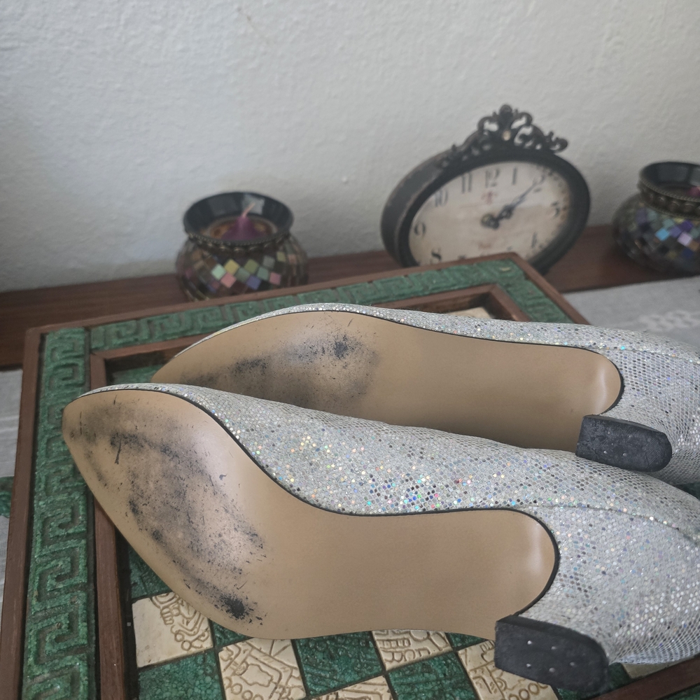 Silver Glitter Pointed-Toe Heels
